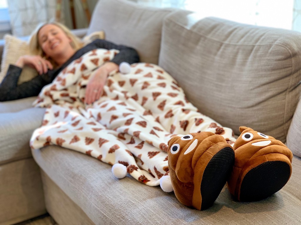 Poop Slippers and Blanket 