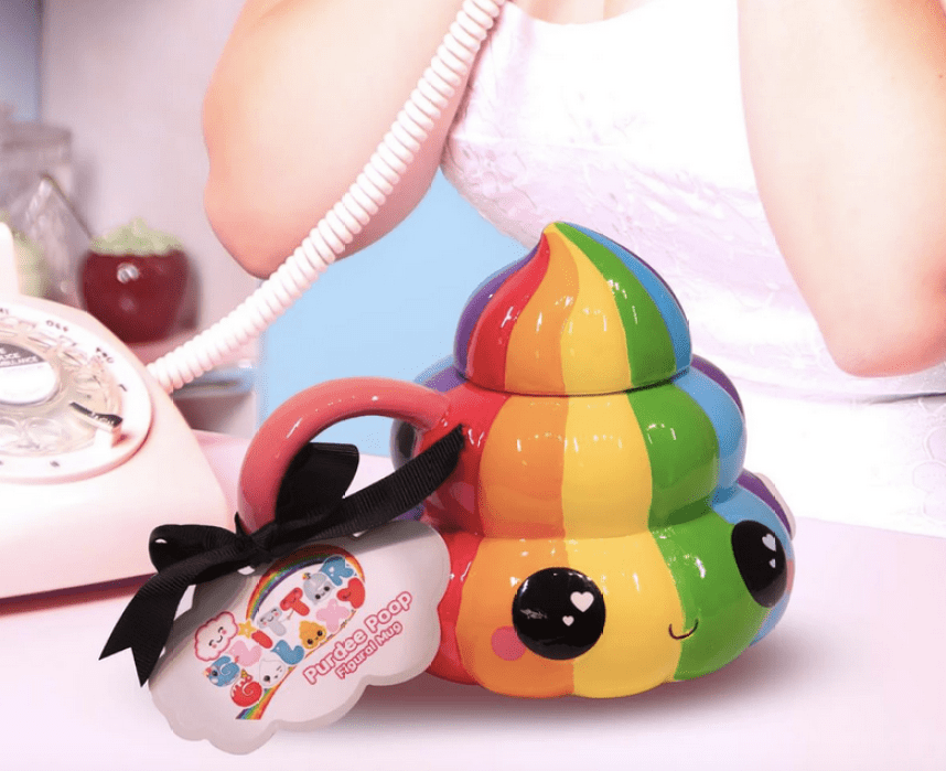 rainbow poop emoji mug with lid