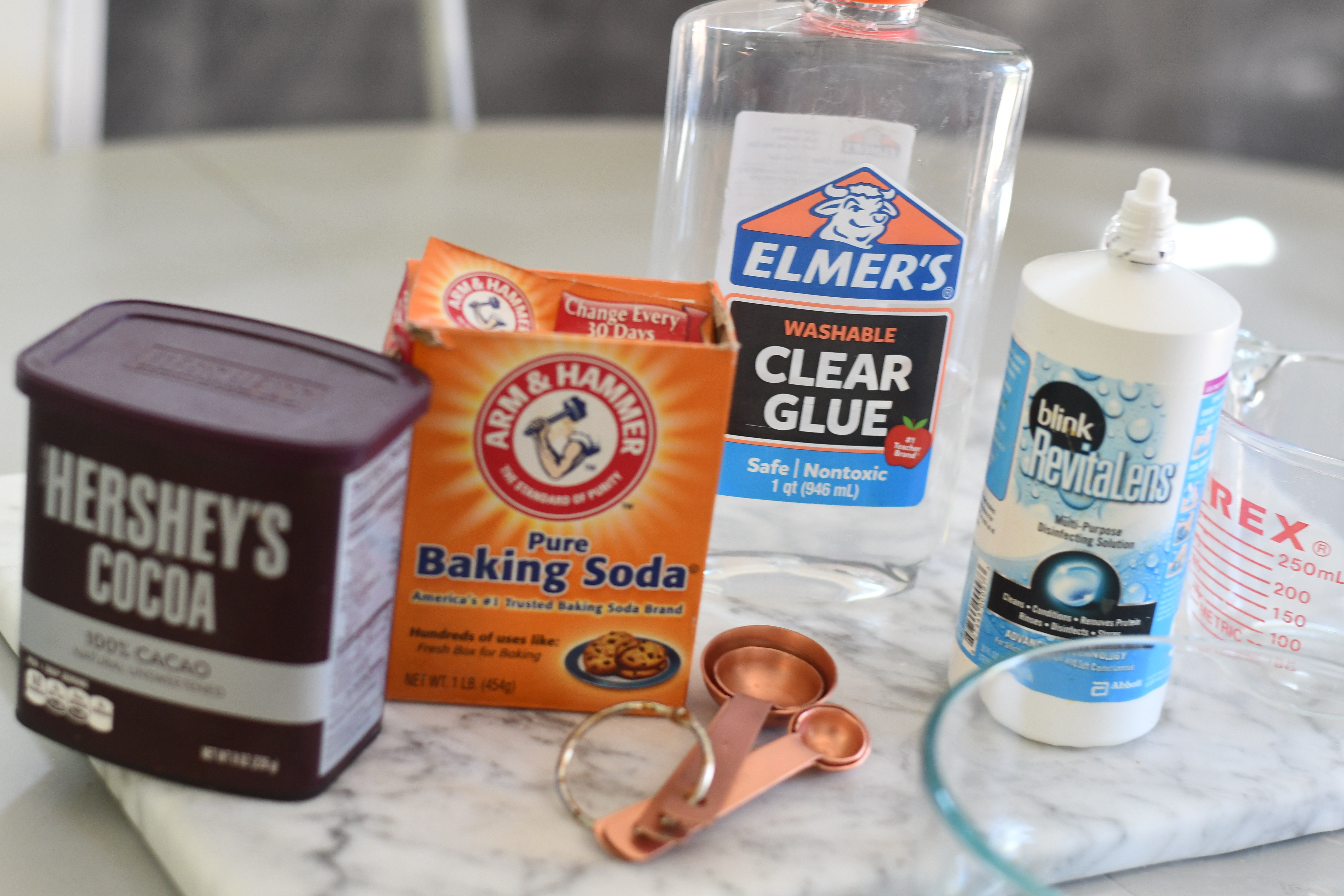 ingredients on table to make poop slime